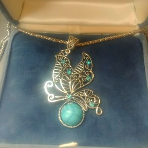 Vintage butterfly with turquoise necklace